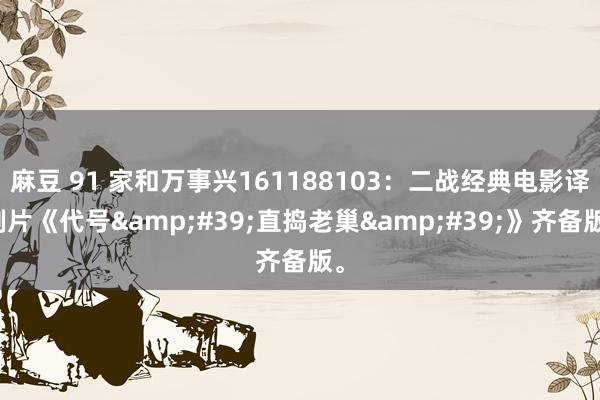 麻豆 91 家和万事兴161188103：二战经典电影译制片《代号&#39;直捣老巢&#39;》齐备版。