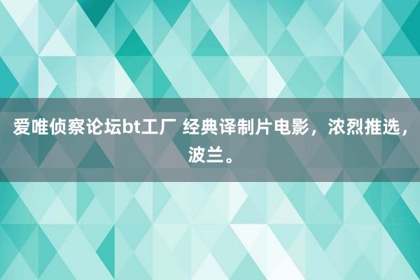 爱唯侦察论坛bt工厂 经典译制片电影，浓烈推选，波兰。